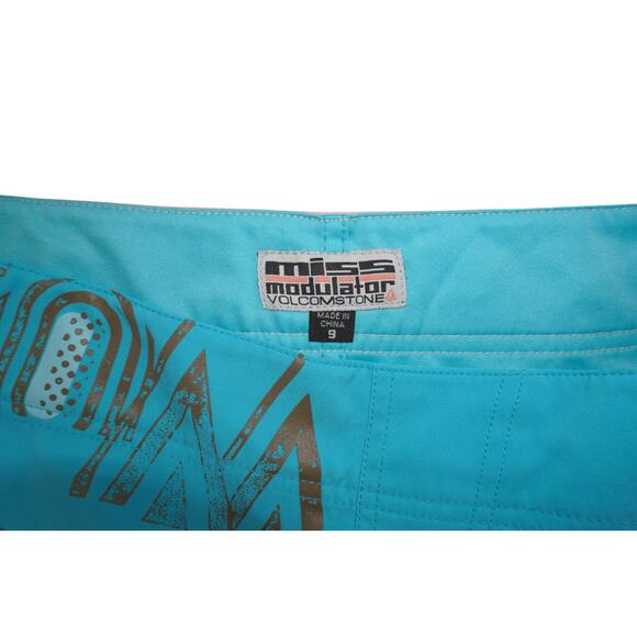 Volcom Miss Modulator Women’s Boardshorts Sz 9 Turquoise Pink Abstract Surf Swim - Picture 4 of 5
